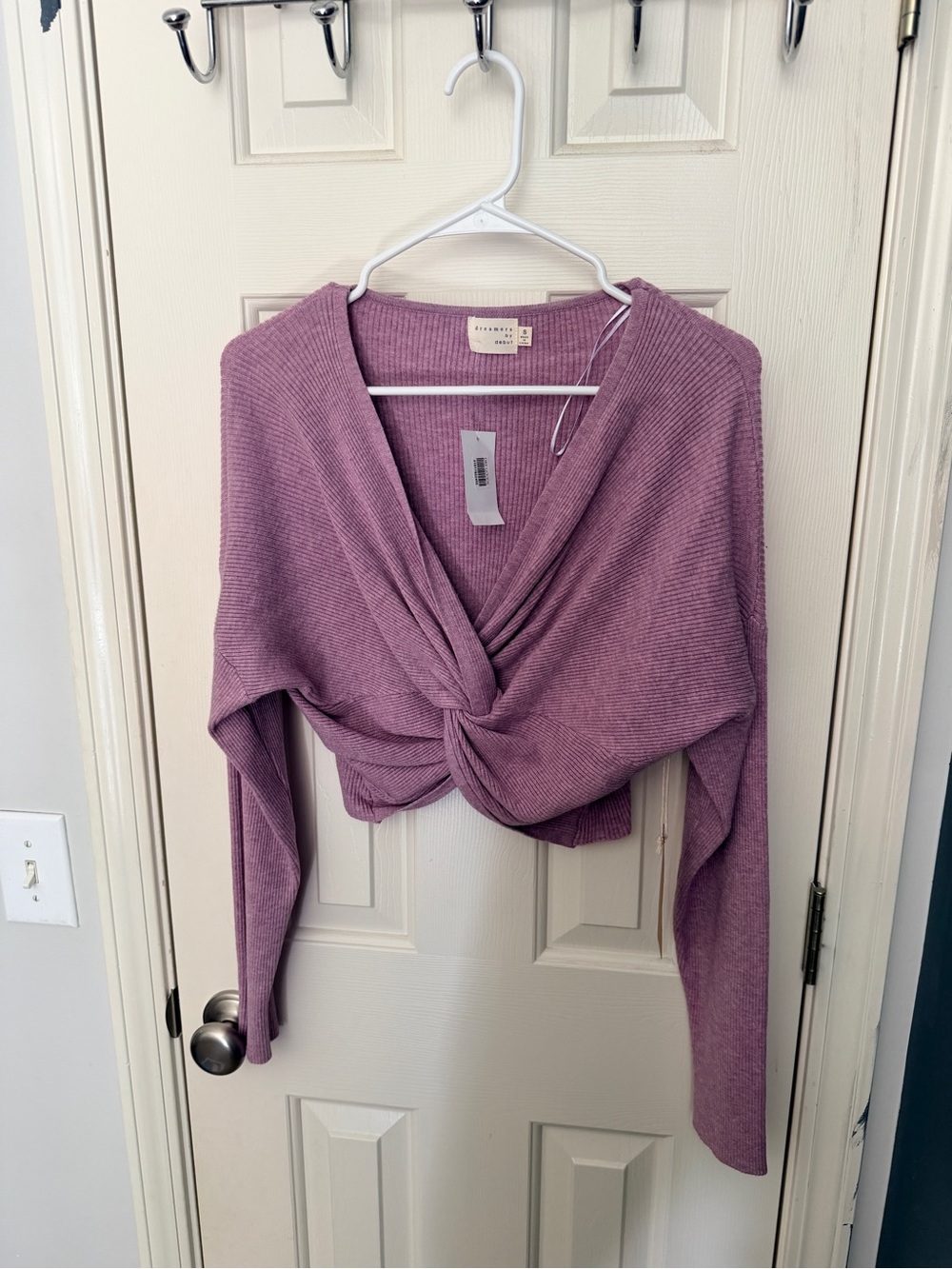 Dreamers Mauve Ribbed Twist Front Top